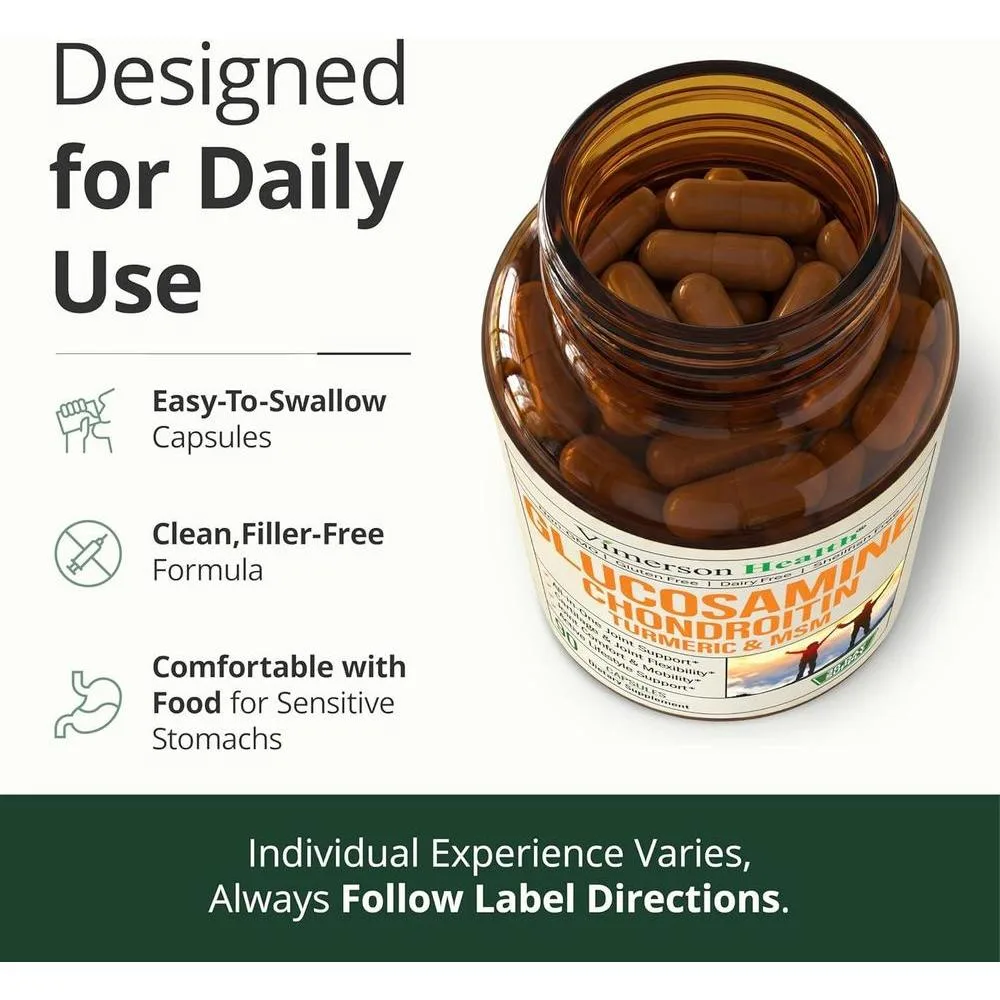 Vimerson Health Glucosamina Condroitina Cúrcuma MSM Boswellia - Suplemento para Dolor Articular Natural y Sin OGM