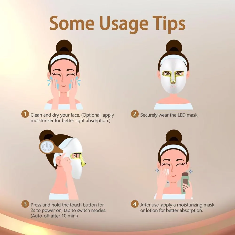 Máscara facial LED con terapia de luz roja, azul e infrarroja para reducción de arrugas, decoloración y tratamiento de acné