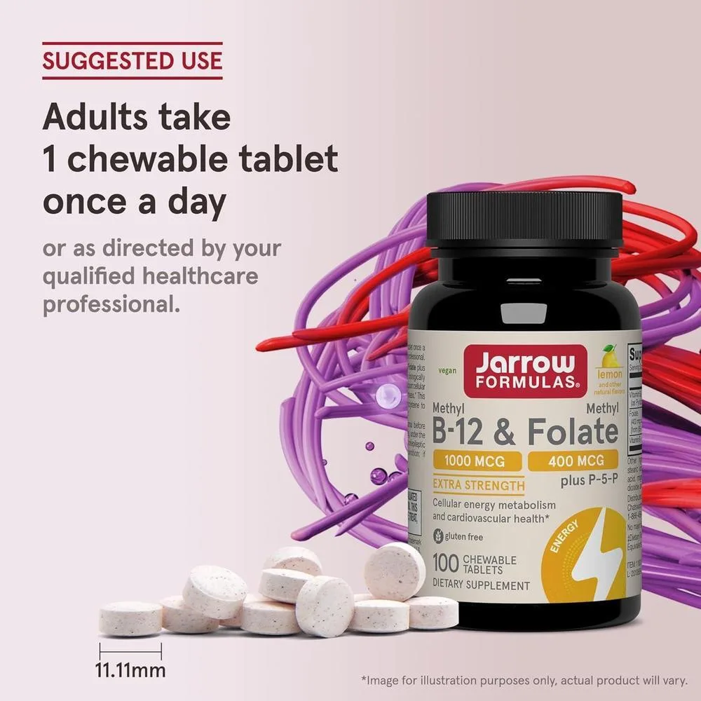 Suplemento Jarrow Formulas Methyl B-12 y Methyl Folate, vitaminas B9 y B12 bioactivas