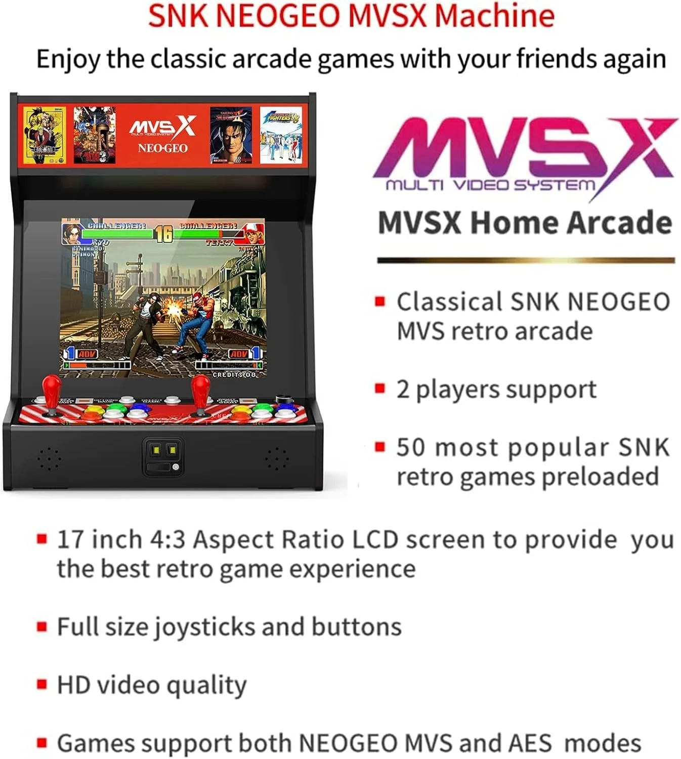 UNICO MVSX Home Arcade, Preloaded 50 SNK Licenced Retro Games
