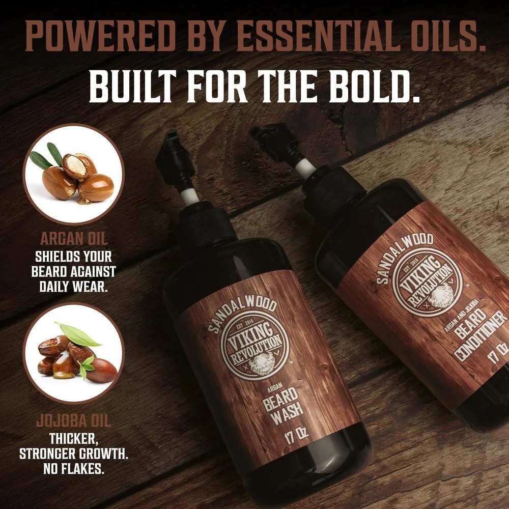 Kit de acondicionador y lavado para barba con aceites de argán y jojoba, aroma natural de sándalo