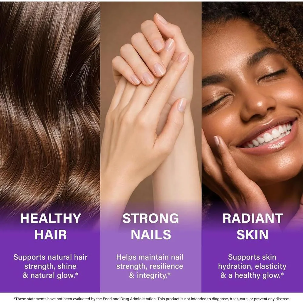 Vitaminas para Cabello, Piel y Uñas con Biotina, Colágeno, Ácido Hialurónico y Queratina para Hombres y Mujeres
