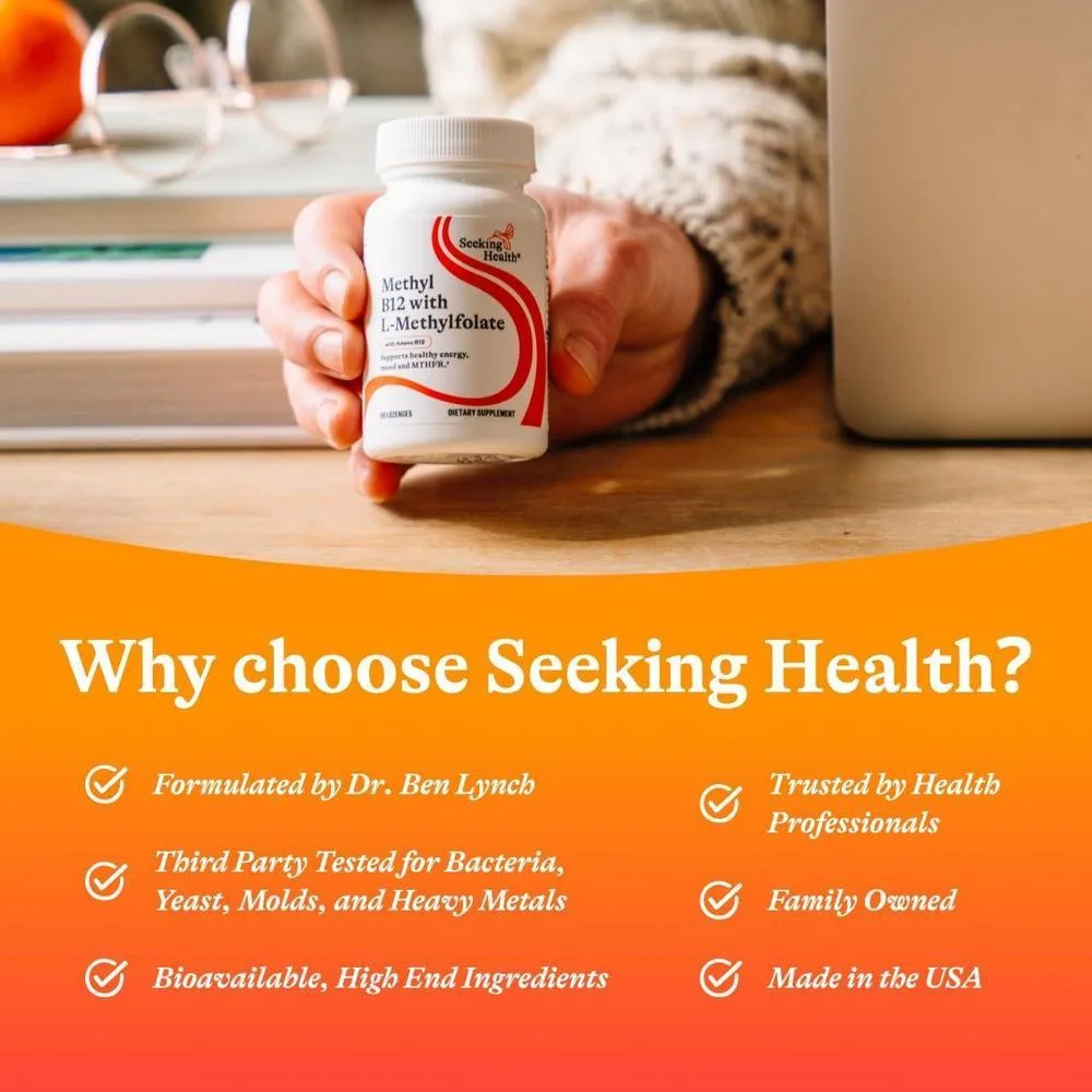 Pastilla Active B12 con L-5-MTHF de Seeking Health para apoyo de salud celular, cognitiva y energía, 60