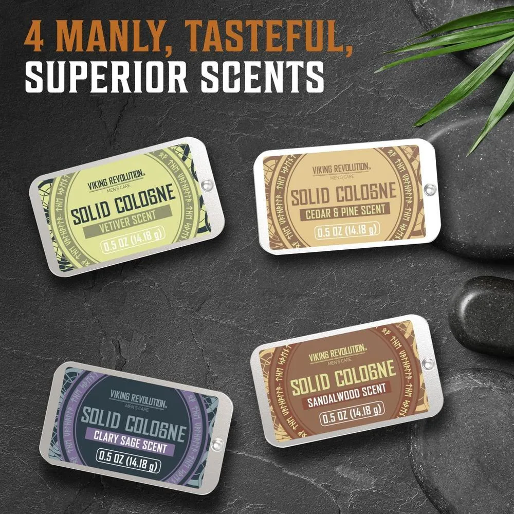 Viking Revolution Paquete de 4 colonias sólidas para hombre, perfume sólido variedad de madera, salvia, vetiver y sándalo