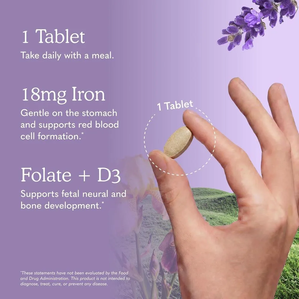 Garden of Life Organics Vitamina prenatal con ácido fólico, hierro, vitamina C, B6, B12, D3 orgánico y vegano