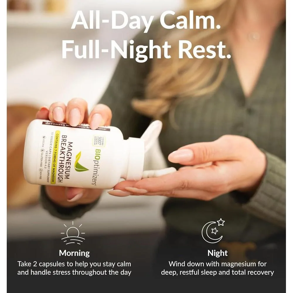 BIOptimizers Magnesium Breakthrough con 7 Formas: Glicinato, Malato, Citrato - Apoyo para Sueño y Función Cognitiva