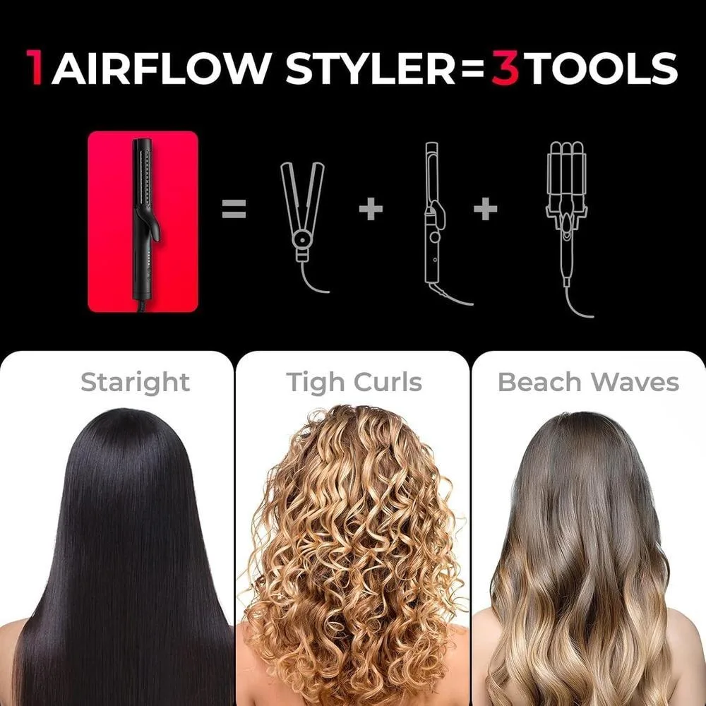 TYMO Airflow 2.0 Plancha rizadora de pelo 2 en 1 con tecnología avanzada, antienredos y 5 ajustes de temperatura, color negro