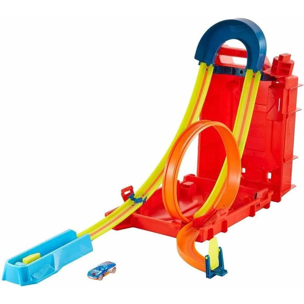 Set de Juego Hot Wheels, Track Builder Unlimited, bidón de acrobacias y vehículo a escala con 14 piezas