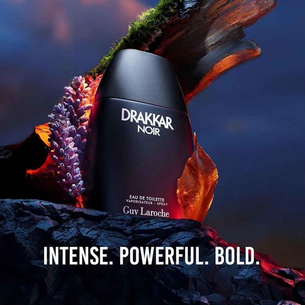 Drakkar Noir de Guy Laroche, fragancia intensa para hombres. Eau de Toilette con especias aromáticas y larga duración