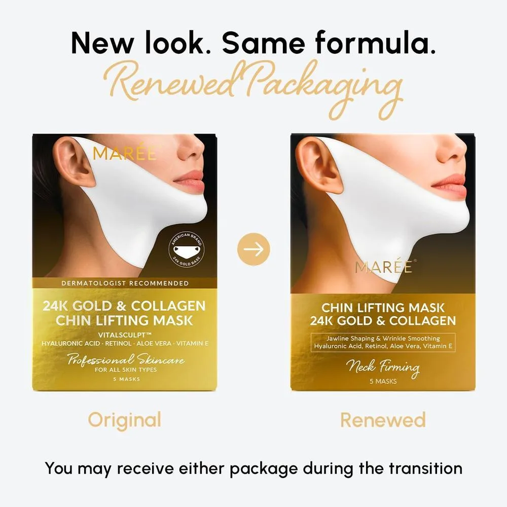 Máscara de elevación MAREE V Line con oro de 24k, colágeno profundo para mujeres, reafirma cuello y mandíbula con retinol y ácido hialurónico