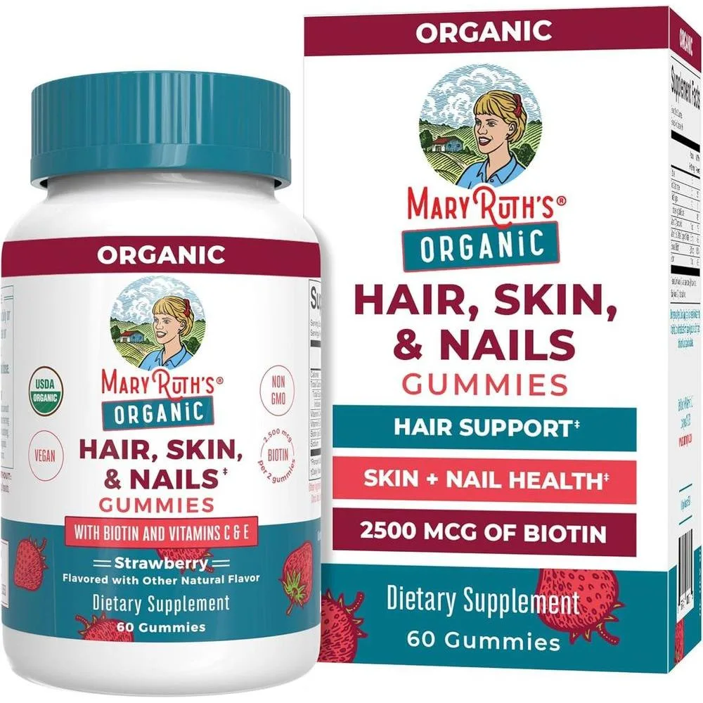 Vitaminas Maryruth's Organic Hair Skin and Nail para mayores de 14 años, 60 gomitas