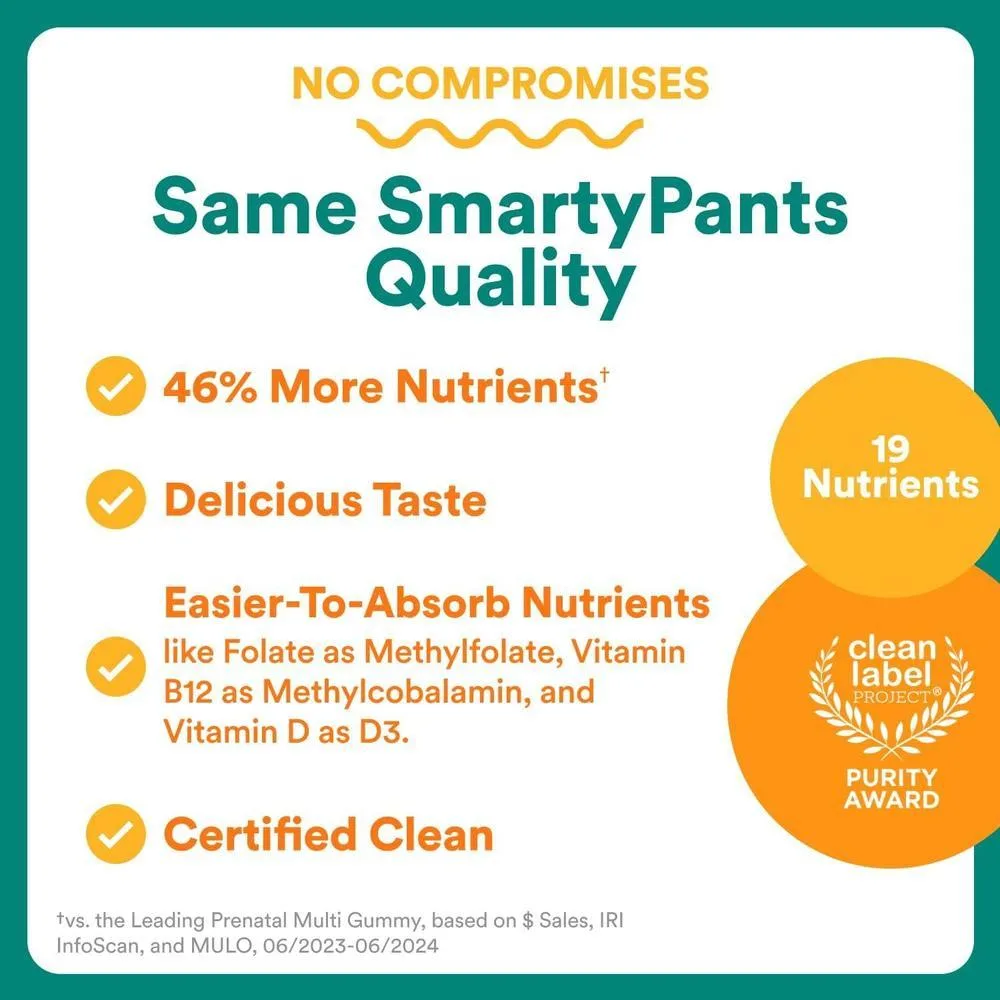 SmartyPants Gomitas prenatales multivitamínicas con Omega 3 DHA/EPA, biotina, vitaminas D3, B12, A, K y zinc