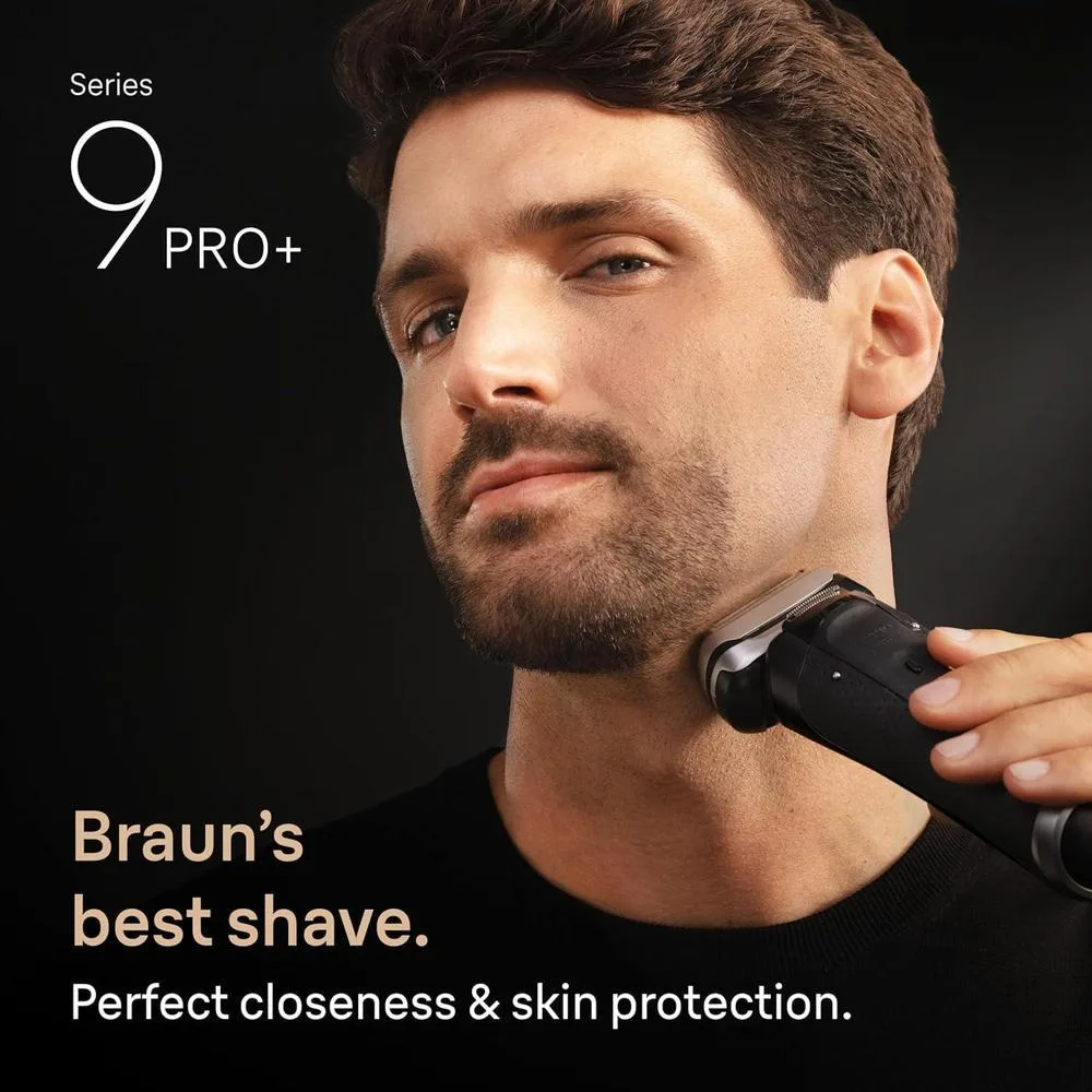 Afeitadora eléctrica Braun Series 9 PRO+ con Pro SensoAdapt, centro SmartCare 6 en 1 para uso húmedo y seco, color negro