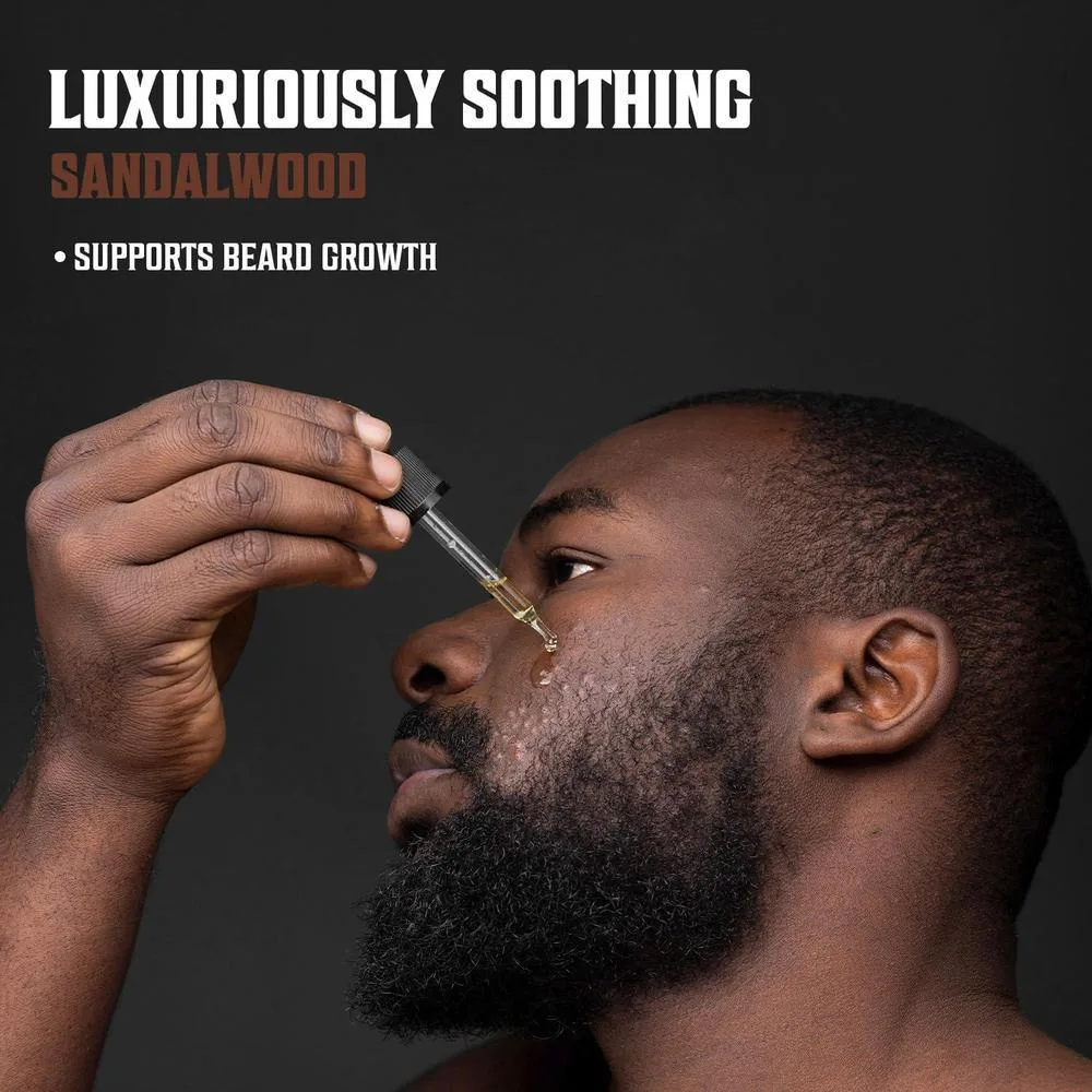 Aceite de barba para hombres con argán y jojoba Viking Revolution, suavizante, hidratante y acondicionador, aroma a sándalo