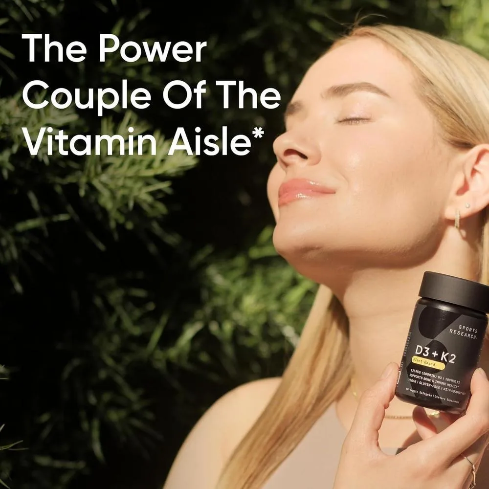 Suplemento Vegano de Vitamina D3 y K2 con Aceite de Coco Orgánico para Huesos Fuertes y Salud Inmunológica