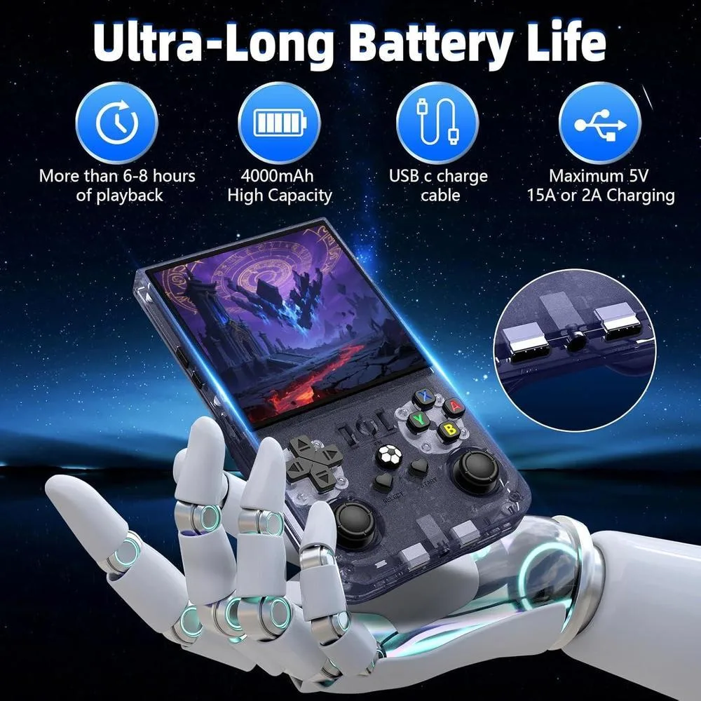 R36MAX consola retro con pantalla IPS, sistema Linux, batería 4000mAh, mini arcade portátil y 128G integrado, gris plomo