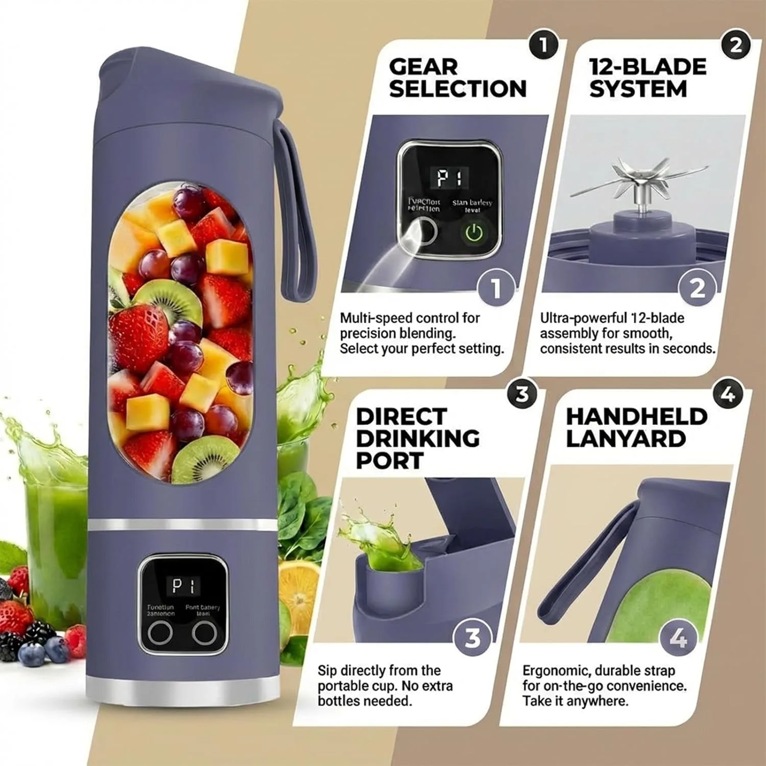 Lilogi Portable Blender, 500ML Blenders for Smoothies with LED Display