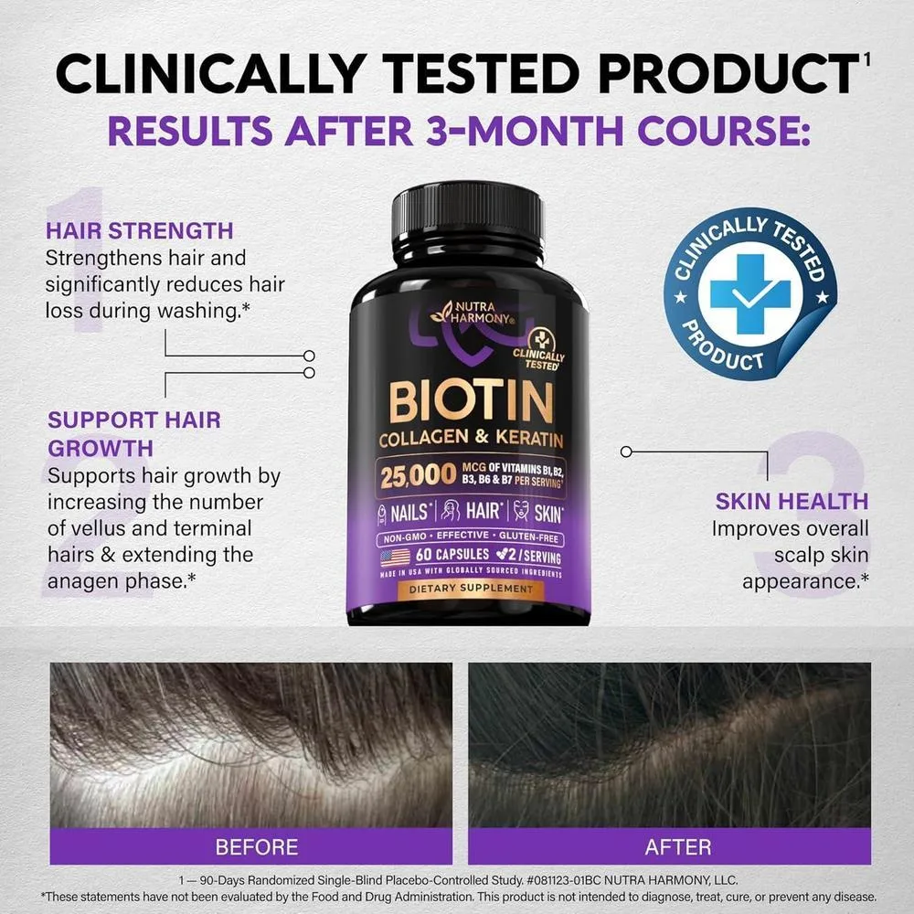 Vitaminas para Cabello, Piel y Uñas con Biotina, Colágeno, Ácido Hialurónico y Queratina para Hombres y Mujeres