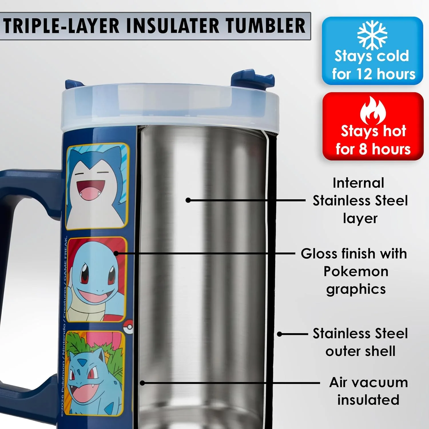 Get Trend Vaso Térmico Pokémon 32 oz con Asa y Cañita - Acero Inoxidable