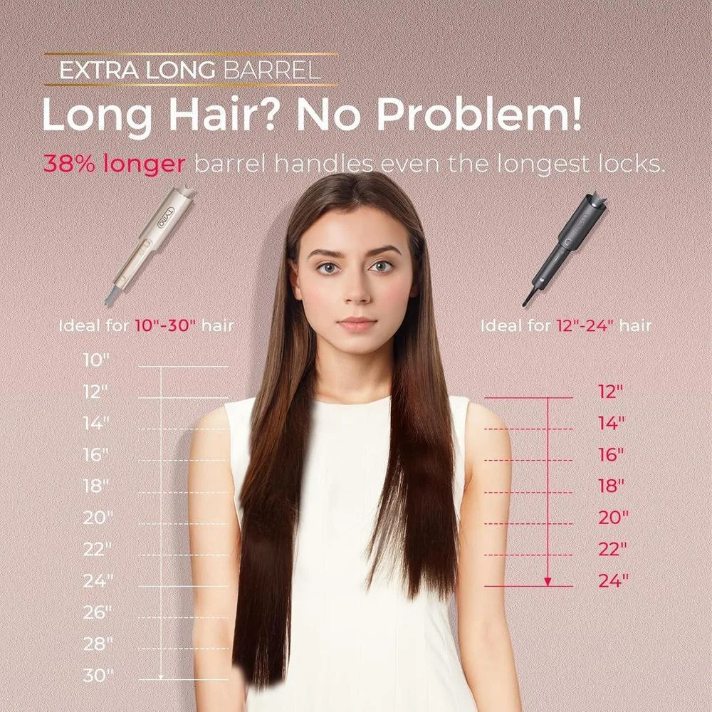 Rizador Automático Rotativo Mejorado TYMO CurlPro Plus con Barril Largo para Cabello Largo, Anti-Quemaduras, Sin Enredos y Iónico