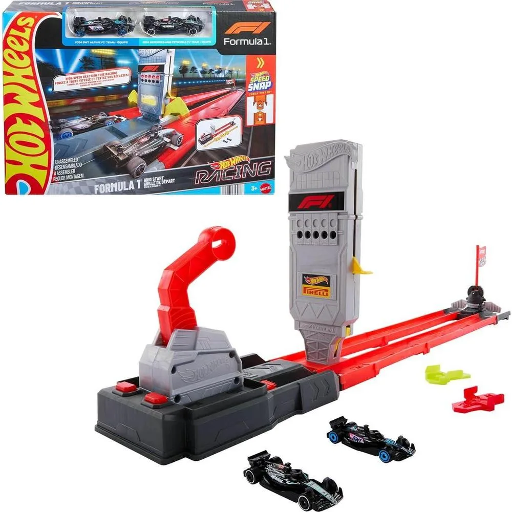 Hot Wheels Racing Formula 1 Grid Start Track Set & 2 Toy Cars