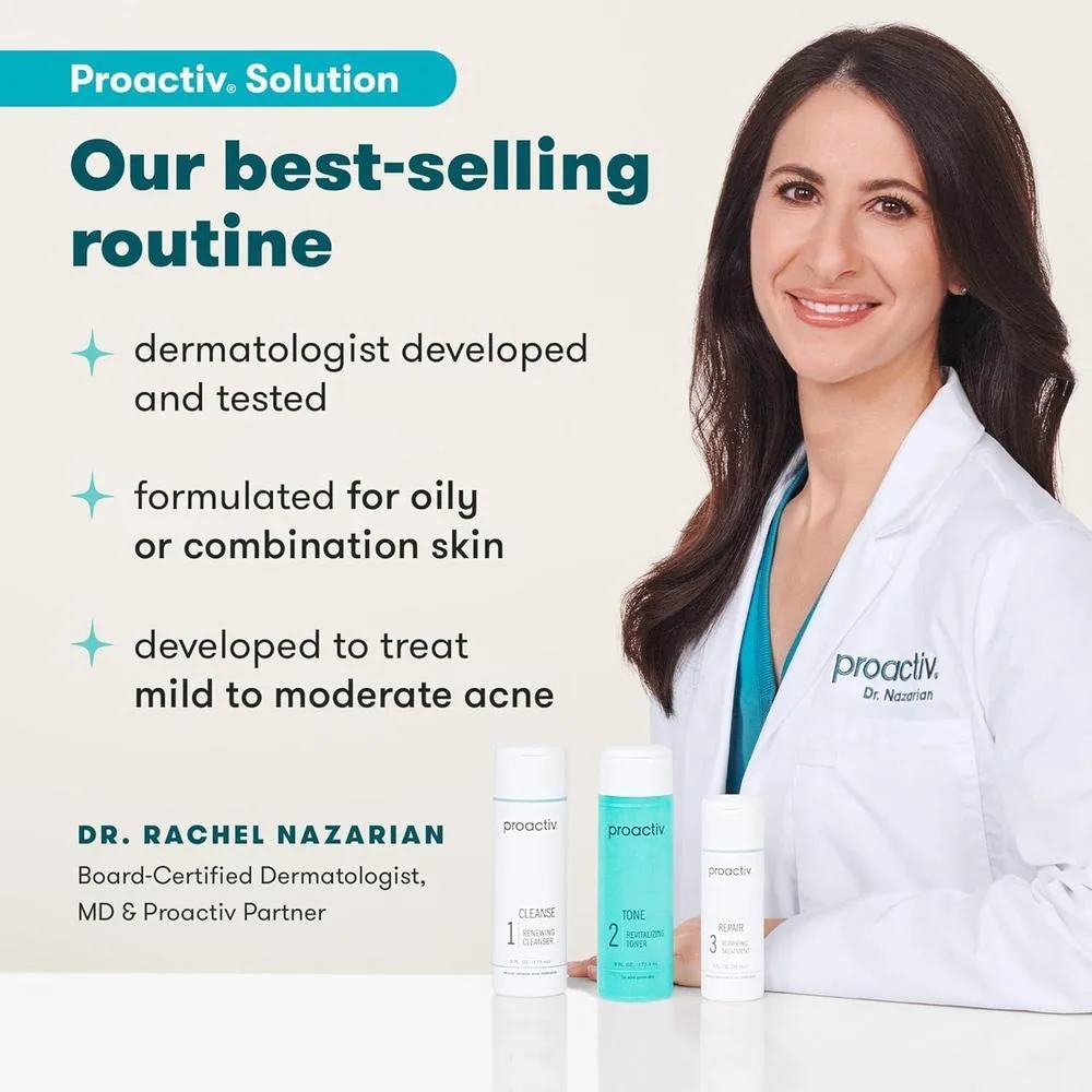 Kit completo de 90 días para cuidado del acné en 3 pasos de Proactiv con parches para espinillas y tratamiento reparador