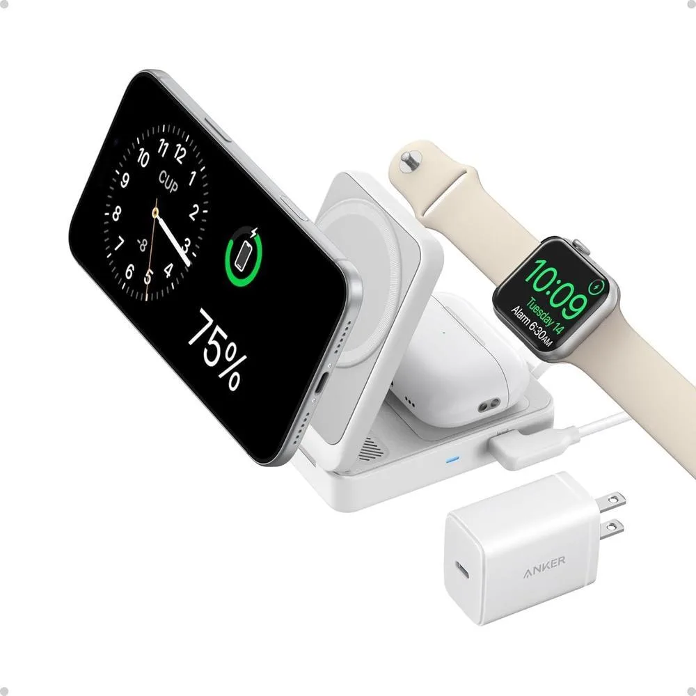 Estación de carga inalámbrica Anker MagGo 3-en-1 plegable Qi2 15W compatible MagSafe