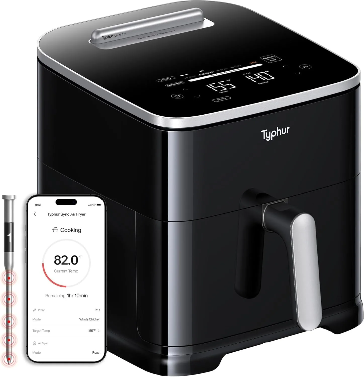Typhur Sync 8QT AI Smart Air Fryer with Built-in Wireless Meat Thermometer