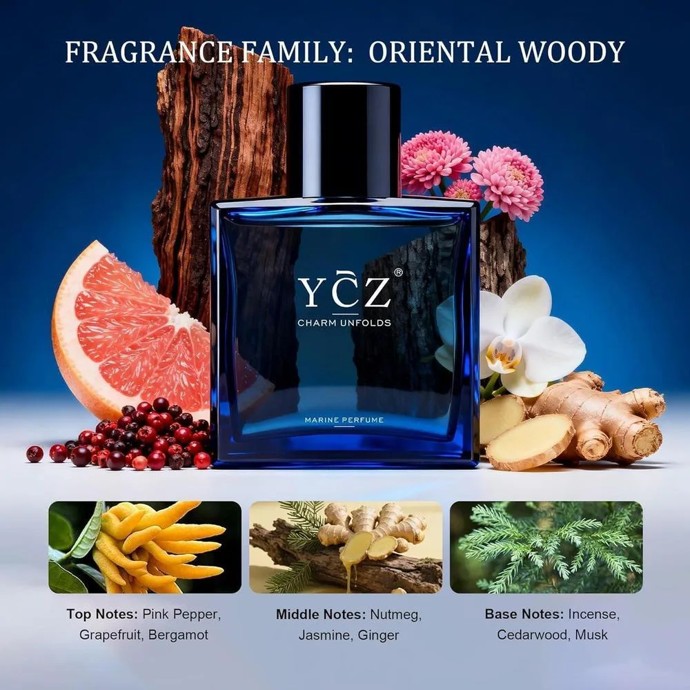 Ycz Charm Unfolds Perfume Marino para Hombres, Colonia Eau De Parfum de Larga Duración, Fragancia Oriental Amaderada