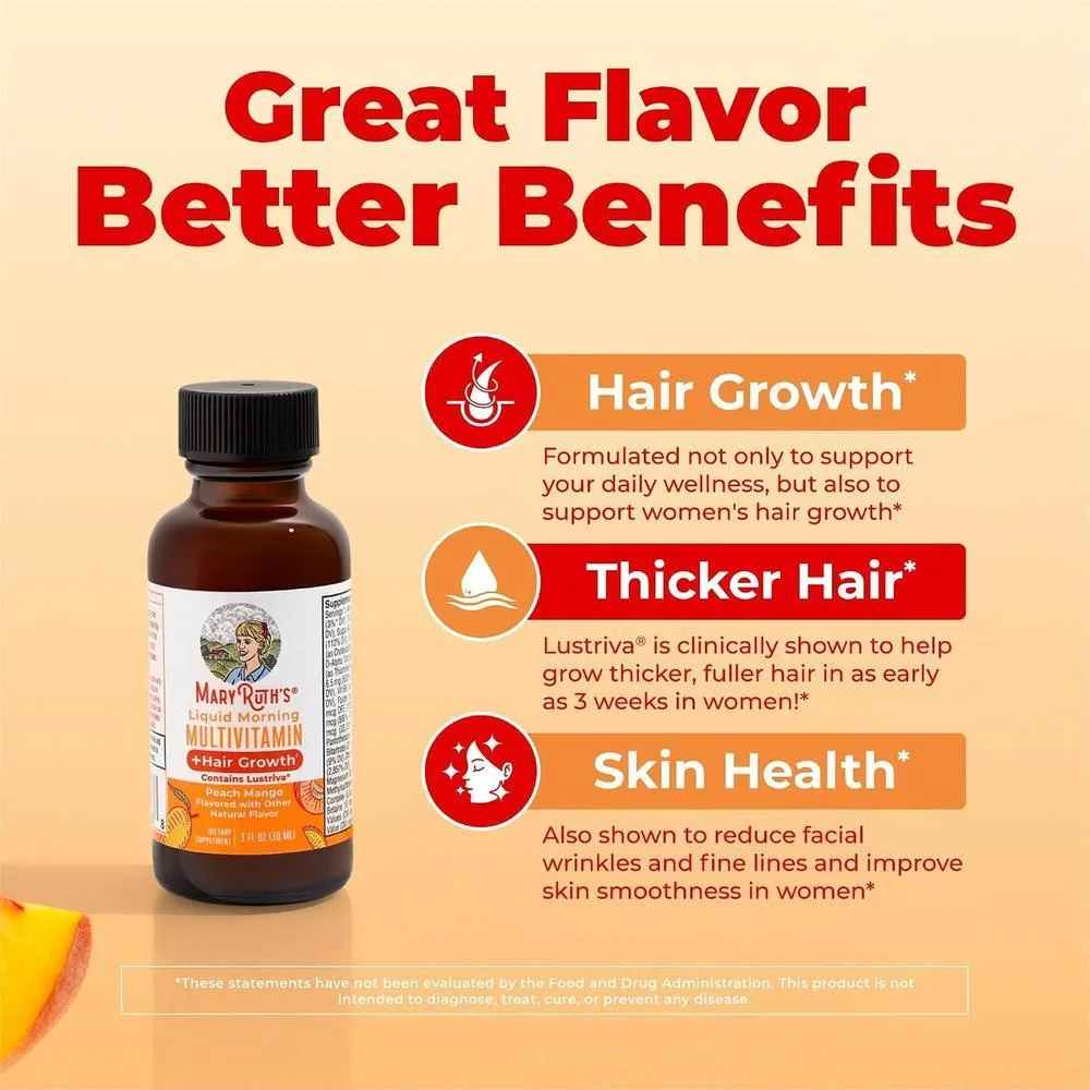 Multivitamínico líquido MaryRuth's con Biotina 10000mcg para el crecimiento del cabello, probado clínicamente en mujeres