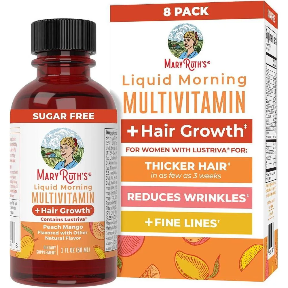 MARYRUTH'S Liquid Multivitamin + Hair Growth Travel Pack, 1 Fl Oz, 8 Pack
