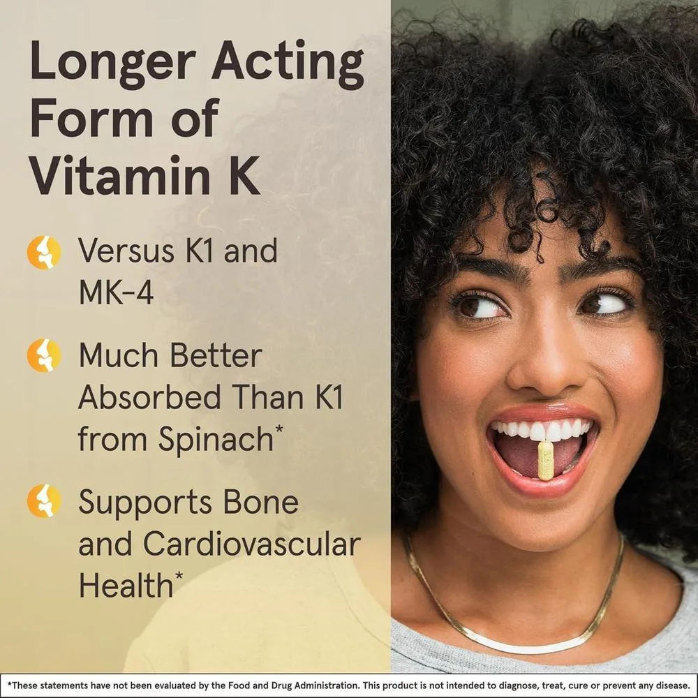 Jarrow Formulas MK-7, suplemento de vitamina K2 MK-7 para salud ósea y cardiovascular. Sin gluten ni alérgenos