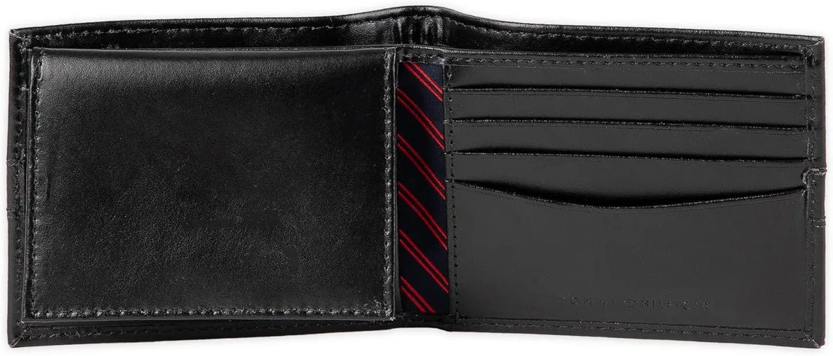 Tommy Hilfiger Men's Leather Wallet – Slim Bifold with 6 Credit Card Pockets and Removable ID Window, Casual Black Ranger, One Size