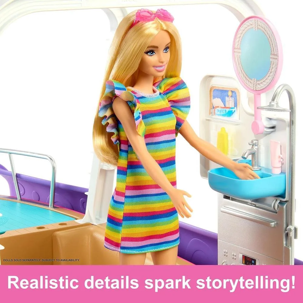 Barbie Dream Boat Playset con más de 20 accesorios temáticos oceánicos incluye tobogán, piscina y delfín