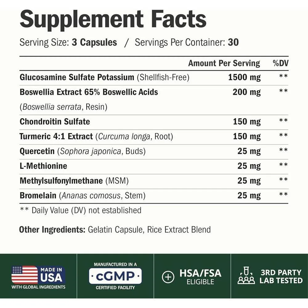 Vimerson Health Glucosamina Condroitina Cúrcuma MSM Boswellia - Suplemento para Dolor Articular Natural y Sin OGM
