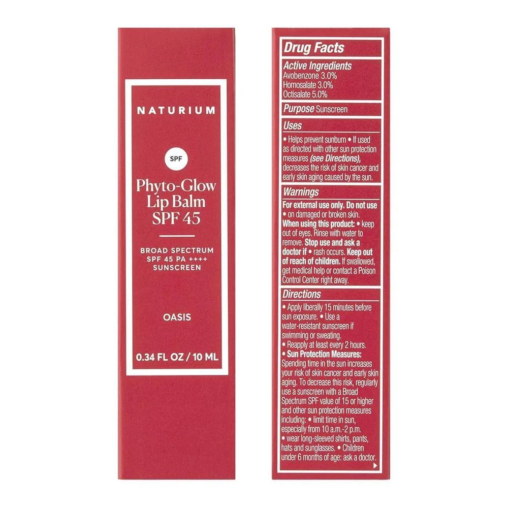 Bálsamo labial Naturium Phyto-Glow con SPF 45, protector solar con brillo tintado y nutrición botánica
