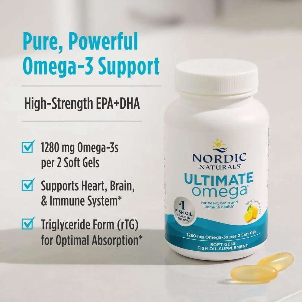 Nordic Naturals Ultimate Omega, sabor a limón, 90 geles suaves, alto Omega-3, suplemento aceite pescado