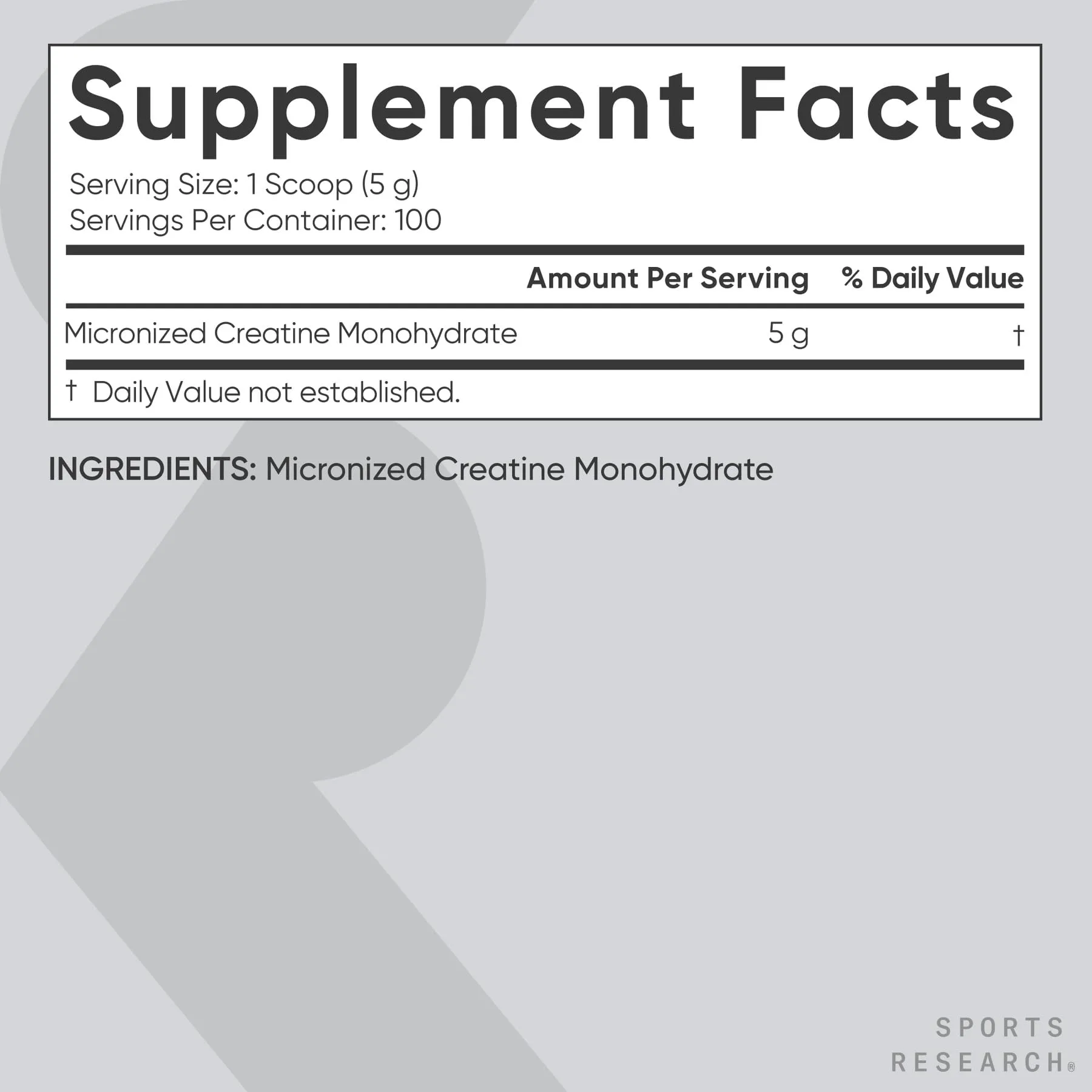 Sports Research Creatine Monohydrate 5g - Polvo para Rendimiento y Recuperación Muscular, 500g