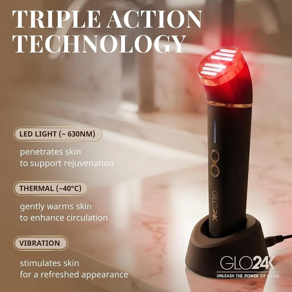 Dispositivo de belleza de luz roja para cara y cuello con masajeador 3 en 1, triple LED y tecnología de vibración avanzada