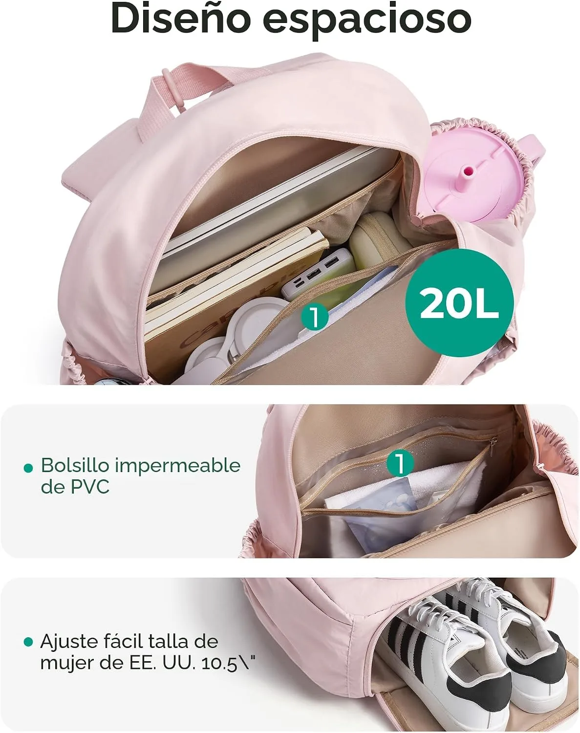 BAGSMART - Bolsa de tenis y gimnasio para mujeres, con compartimento para 2 raquetas,