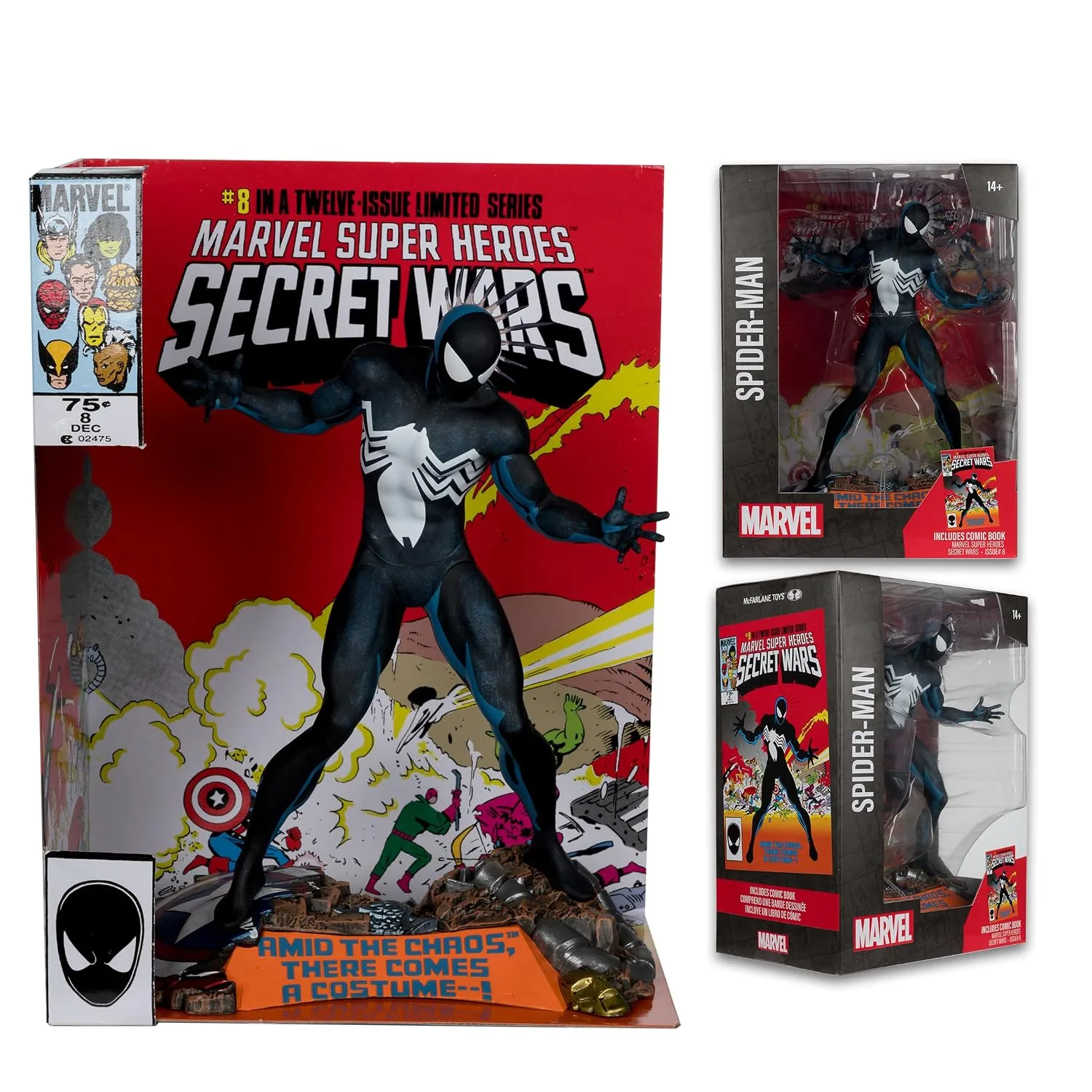 McFarlane Toys Marvel Spider-Man Escala 1:6 con Escena y Comic (Marvel Super Heroes Secret Wars #8)