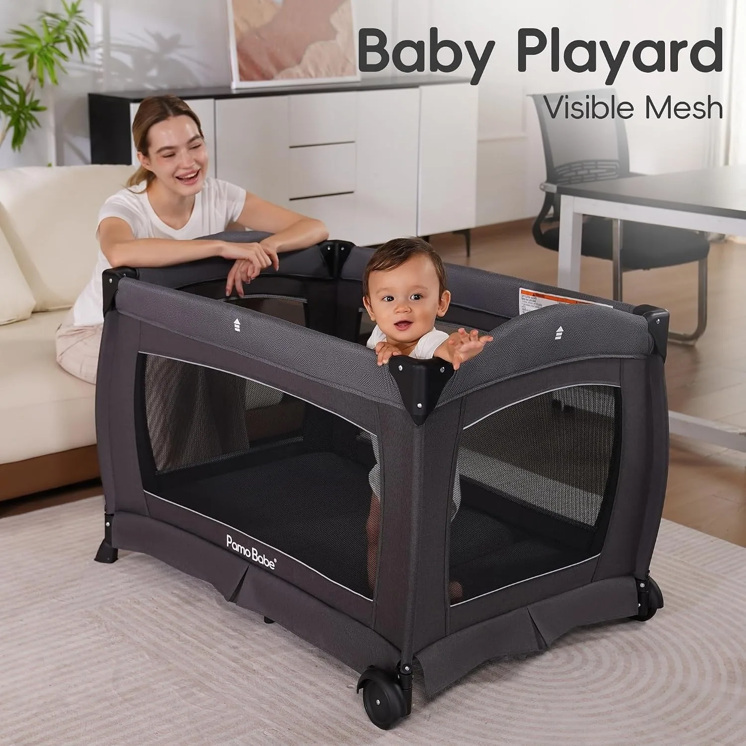 Pamo babe Pack and Play 4-in-1 Baby Playard with Bassinet & Changing Table