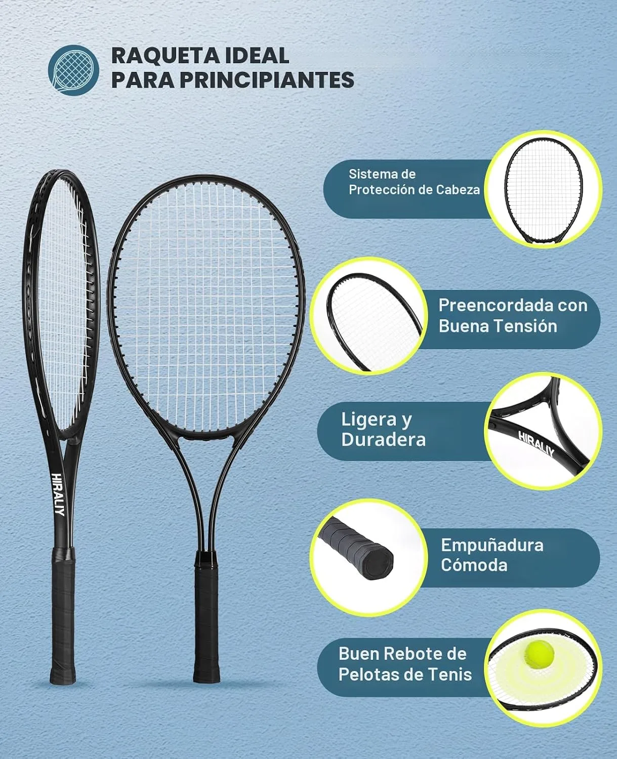 HIRALIY Juego de raquetas de tenis de 27 pulgadas para adultos, raquetas de tenis