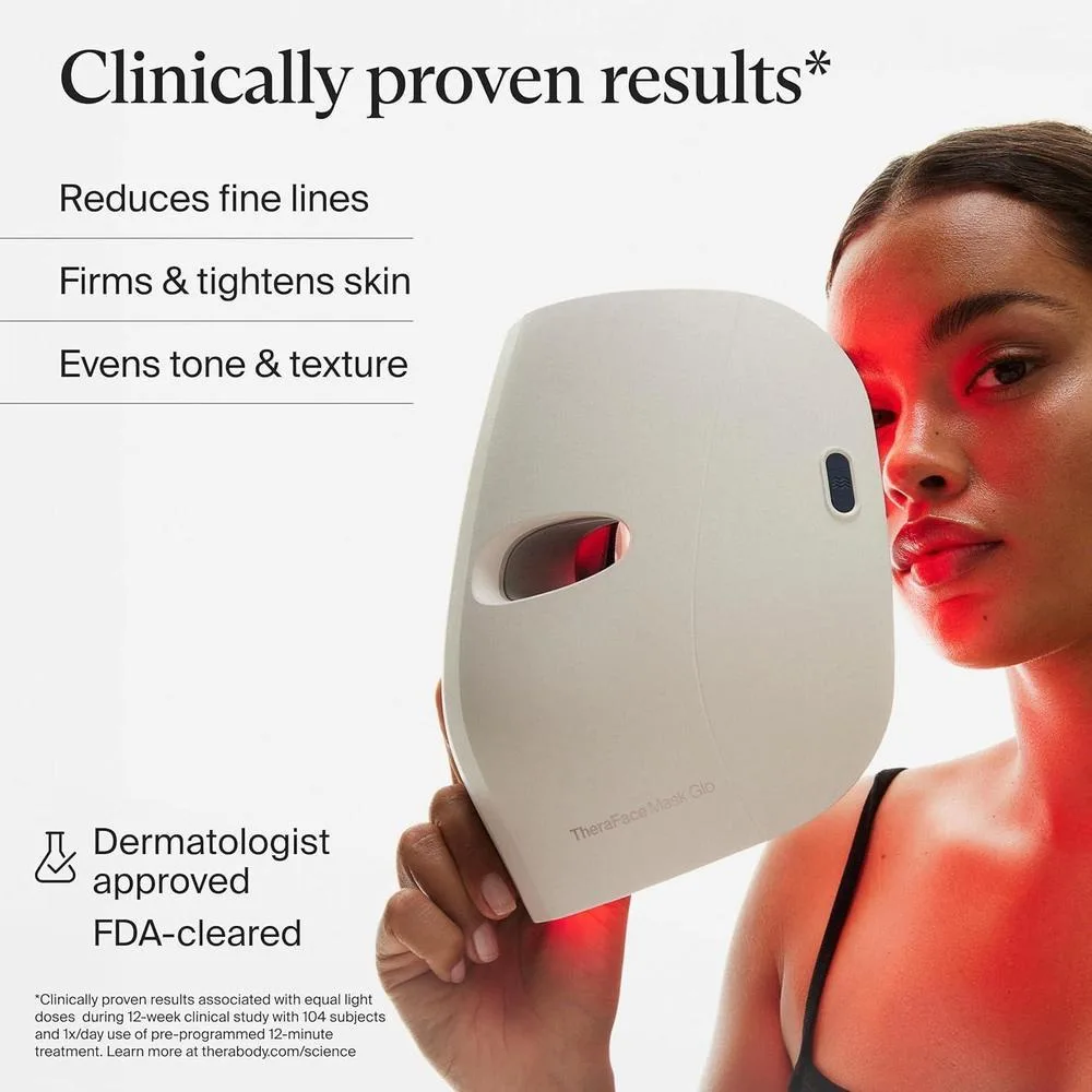 Therabody TheraFace Mask Glo, máscara LED inalámbrica para cuidado de la piel con luz roja, azul e infrarroja y masaje relajante