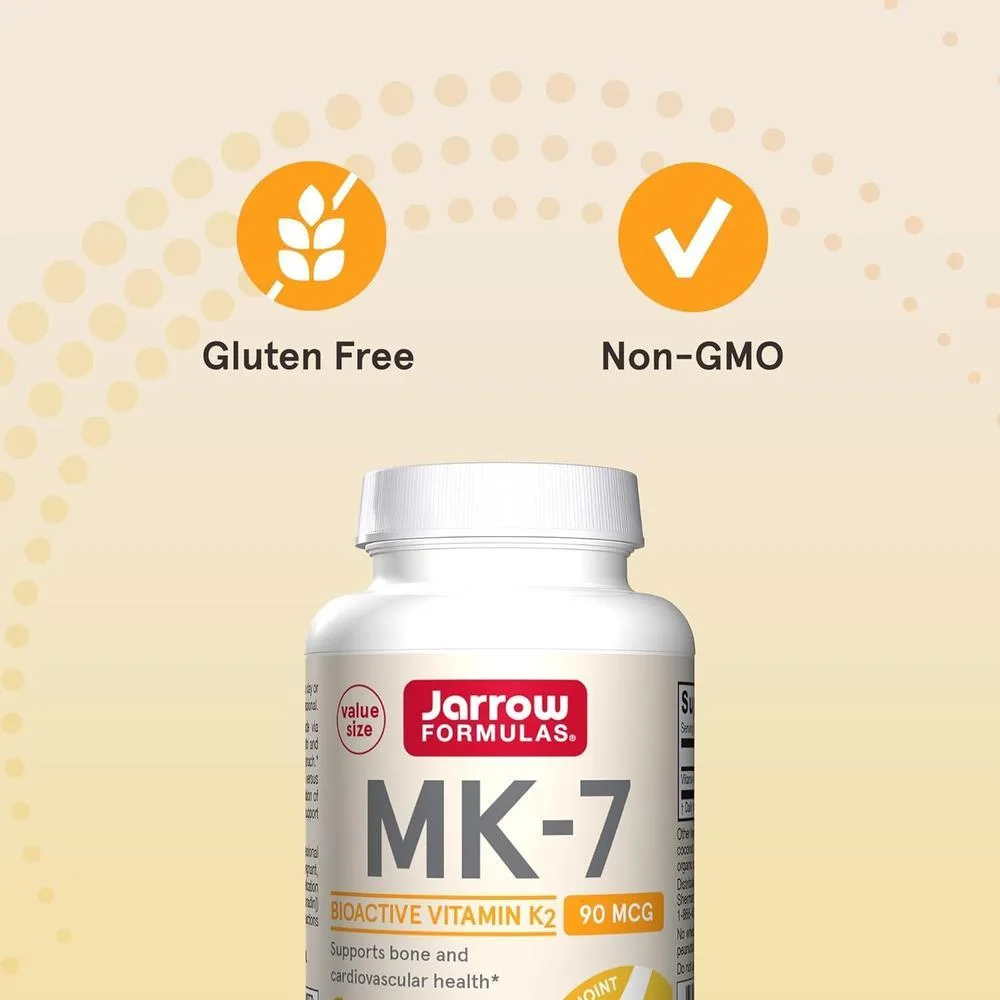 Jarrow Formulas MK-7, suplemento de vitamina K2 MK-7 para salud ósea y cardiovascular. Sin gluten ni alérgenos