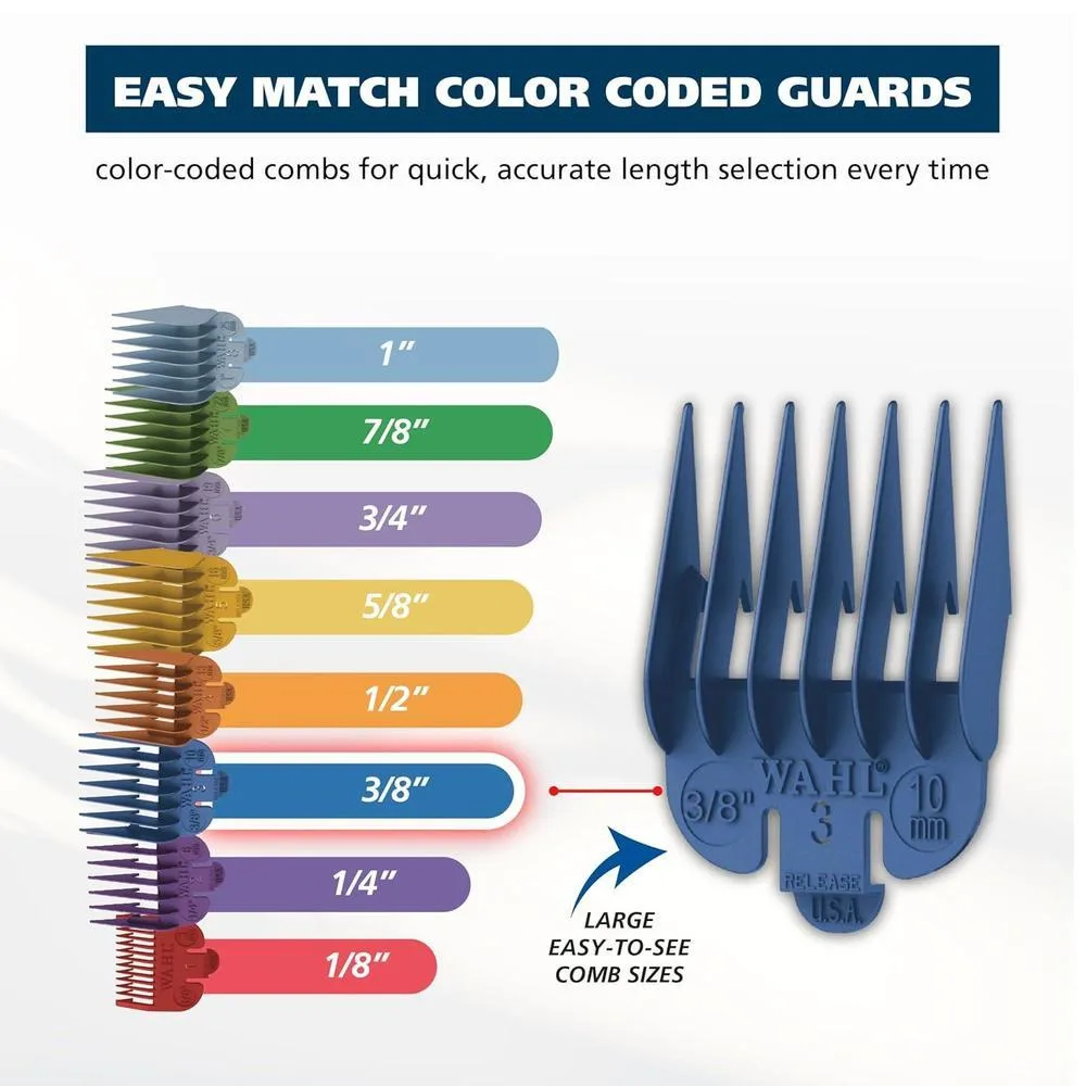 Máquina para cortar pelo Wahl Color Pro recargable inalámbrica con peines guía codificados por colores y estuche