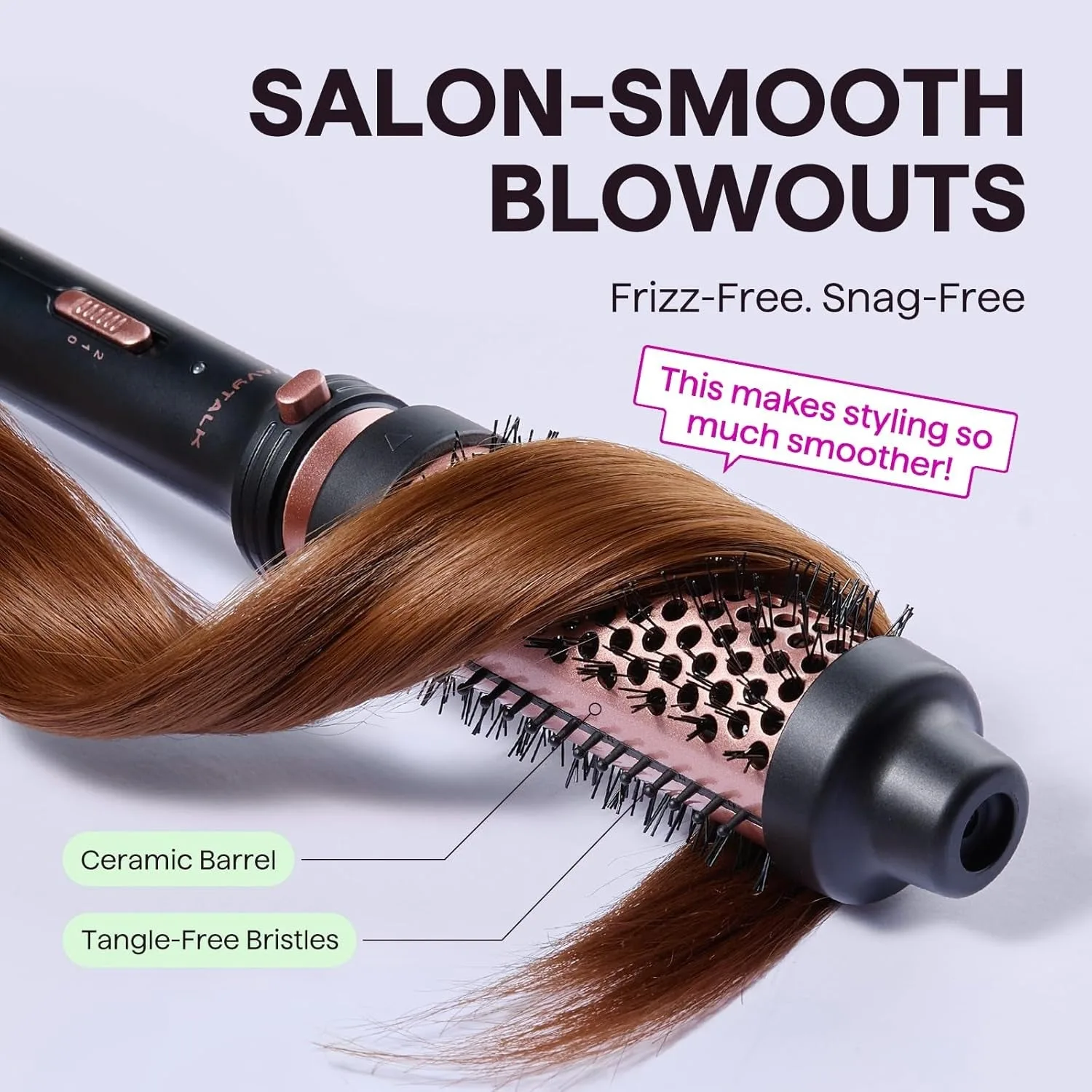 Wavytalk Cepillo Térmico, Cepillo Redondo Calentado de 1 1/2 Pulgadas con Cabeza Desmontable, Bolsa de Terciopelo y Doble Voltaje para Viajes, Fácil de Crear Look de Peina