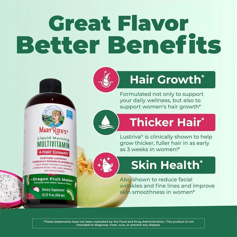Multivitamínico líquido MaryRuth's con biotina para crecimiento del cabello, salud de uñas y piel con Lustriva