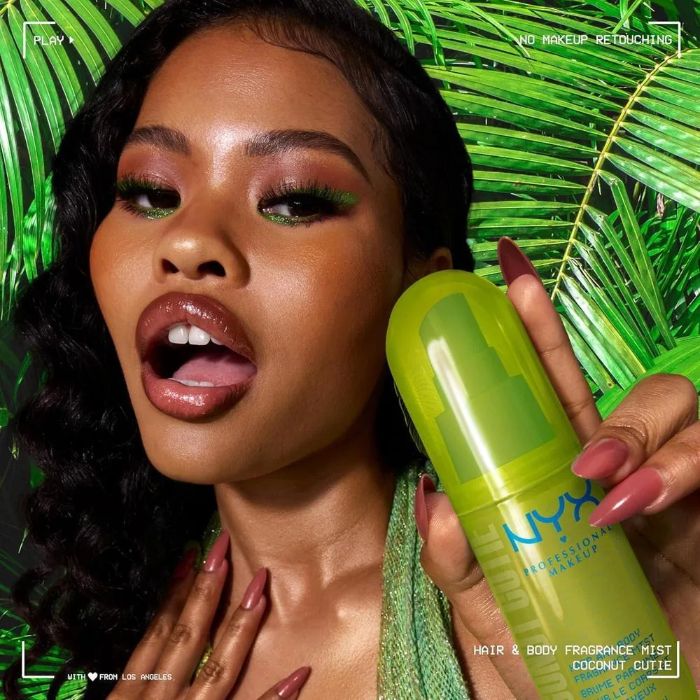Perfume de fragancia de aceite graso NYX Cutie aroma de coco para cabello y cuerpo con melocotón y manzana vegano