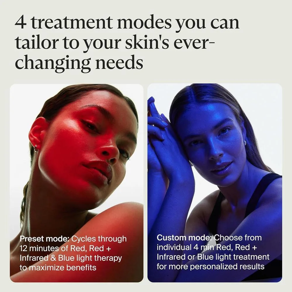 Therabody TheraFace Mask Glo, máscara LED inalámbrica para cuidado de la piel con luz roja, azul e infrarroja y masaje relajante
